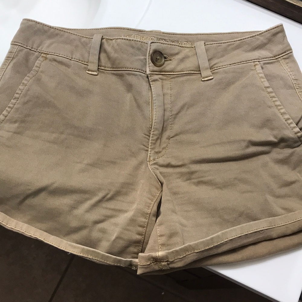 Khaki American Eagle Outfittwrs Twill Midi Shorts